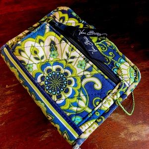 Vera Bradley gorgeous green, blue, and white patterned classic cloth wallet.